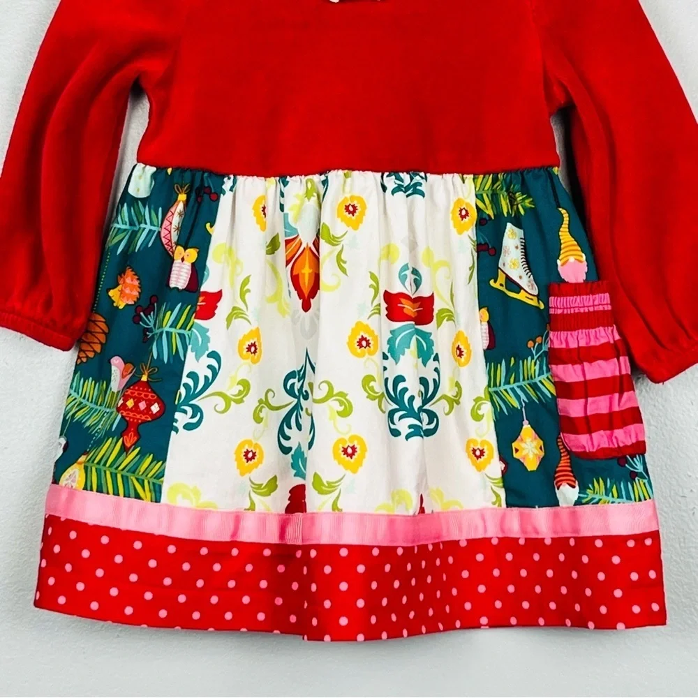 Matilda Jane Happy Holly Daze Christmas velvet bodice dress, 6-12 mos.